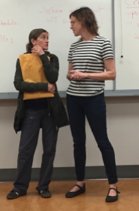 Professors Julie Young and Jen Sullivan Brych in a rare moment of seriousness